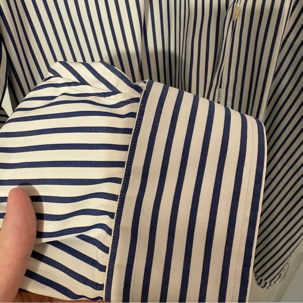Jos. A. Bank Navy and White Stripe Dress Shirt - Picture 4 of 10